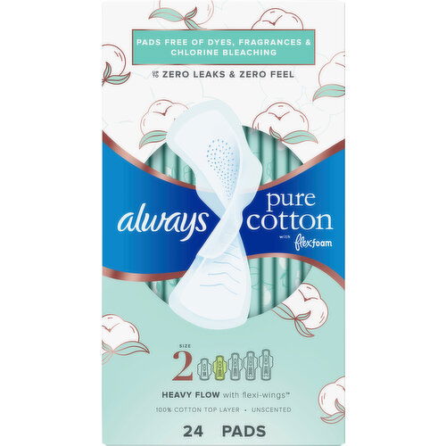 Always Pads, with Flex Foam, Unscented, Heavy Flow Flexi-Wings, Size 2