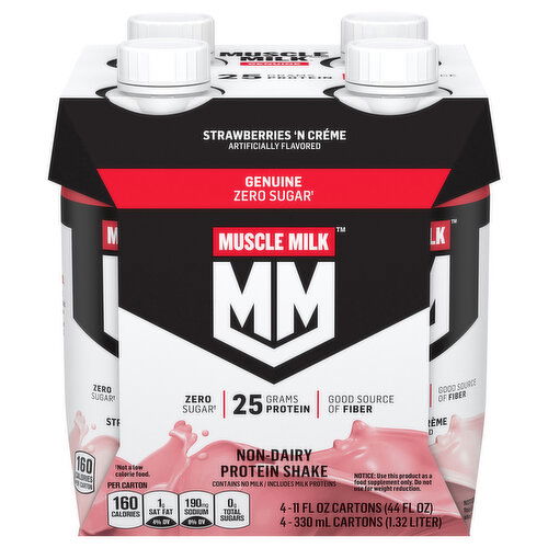 Muscle Milk Protein Shake, Zero Sugar, Genuine, Strawberries 'N Creme