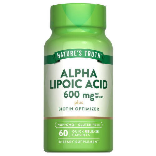 Nature's Truth Alpha Lipoic Acid, Plus Biotin Optimizer, 600 mg, Quick Release Capsules