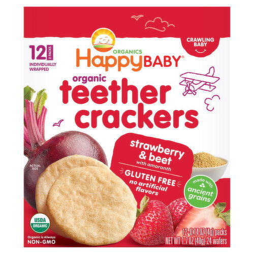 HappyBaby Teeth Crackers, Organic, Strawberry & Beet