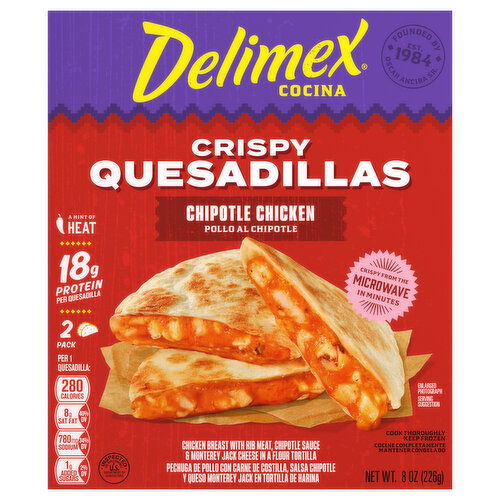 Delimex Quesadillas, Chipotle Chicken, Crispy, 2 Pack