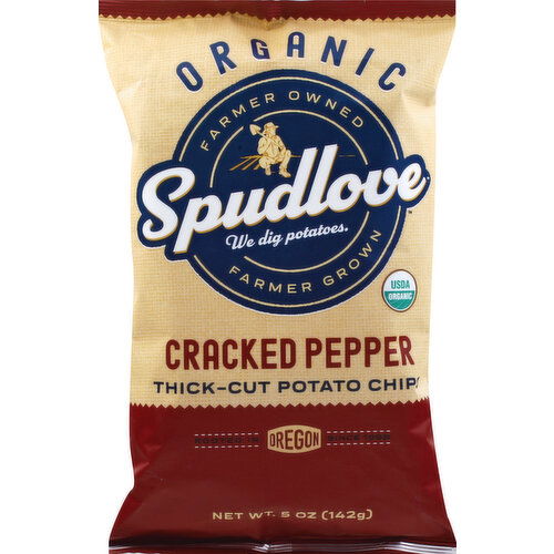 SpudLove Potato Chips, Organic, Cracked Pepper, Thick-Cut