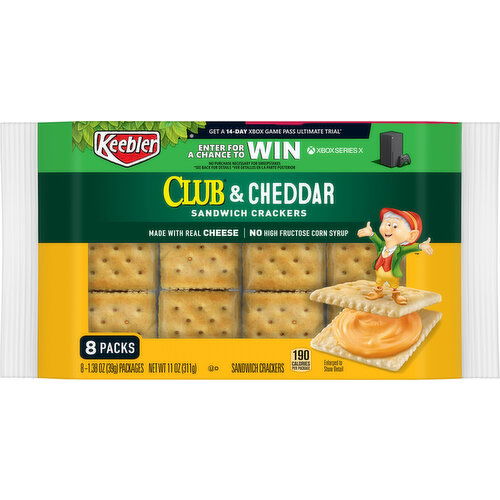 Keebler Sandwich Crackers, Club & Cheddar, 8 Pack