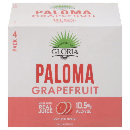Rancho La Gloria Agave Wine Cocktail, Paloma, Grapefruit, 4 Pack - 4 Each