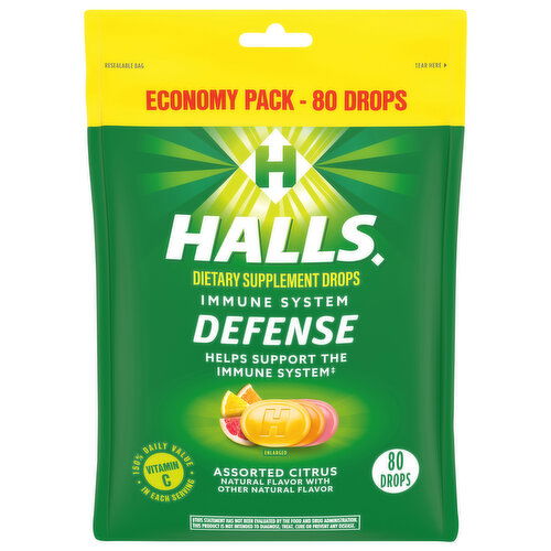 HALLS Defense Assorted Citrus Vitamin C Drops, Economy Pack, 80 Drops