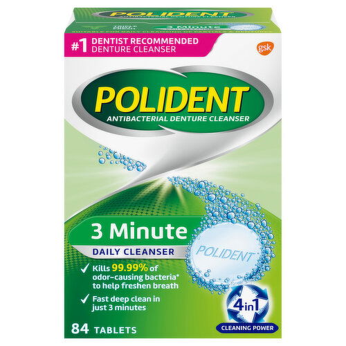 Polident Antibacterial Denture Cleanser, 3 Minute, Tablets, Triple Mint Fresh