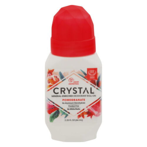 Crystal Deodorant Roll-On, Mineral-Enriched, Pomegranate