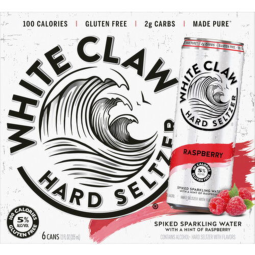 White Claw Hard Seltzer, Raspberry, Spiked, 6 Pack