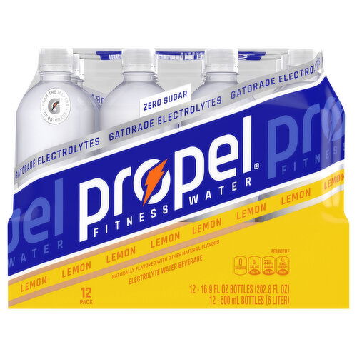 Propel Electrolyte Water Beverage, Zero Sugar, Lemon, 12 Pack