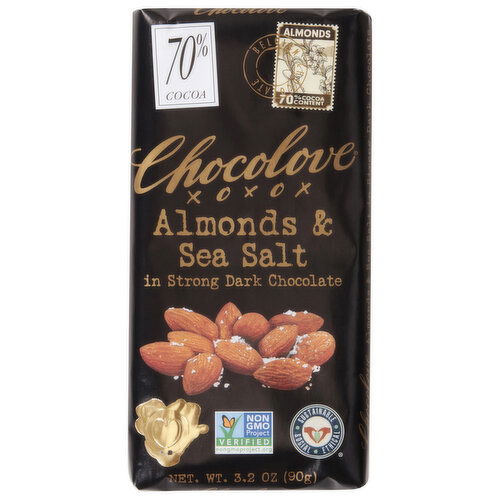 Chocolove Strong Dark Chocolate, Almonds & Sea Salt, 70% Cocoa - 3.2 Ounce