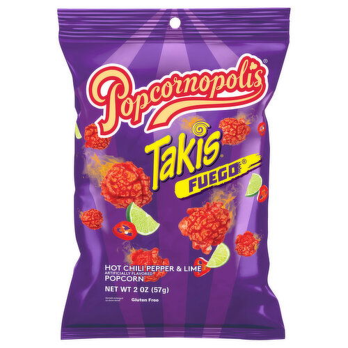 Popcornopolis Popcorn, Hot Chili Pepper & Lime, Takis Fuego