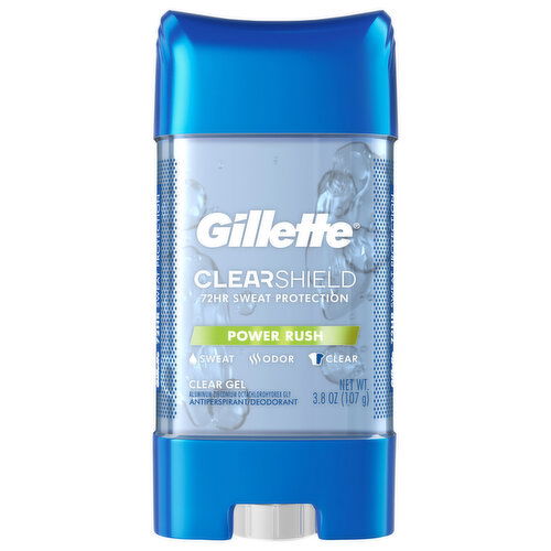 Gillette Antiperspirant/Deodorant, Powder Rush, Clear Gel, 72Hr Sweat Protection