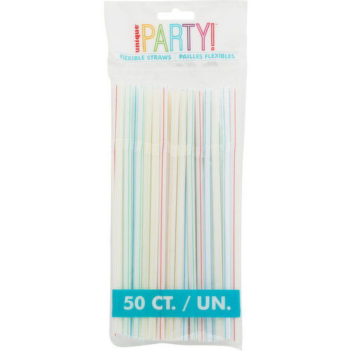 Unique Party Straws, Flexible - 50 Each