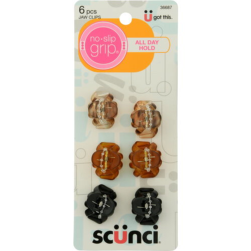 Scunci Jaw Clips, No-Slip Grip - 6 Each