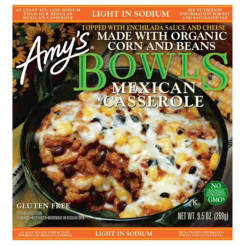 Amy's Frozen Bowls, Mexican Casserole, Light In Sodium, Gluten free, 9.5 oz.