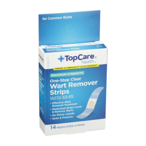 Topcare Maximum Strength One-Step Wart Remover Salicylic Acid 40% Medicated Strips, Clear