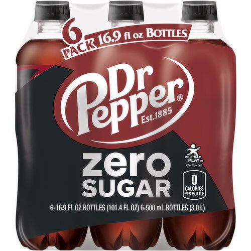 Dr Pepper Soda, Zero Sugar, 6 Pack