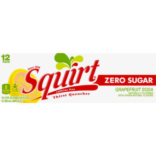 Squirt Soda, Zero Sugar, Grapefruit, 12 Pack