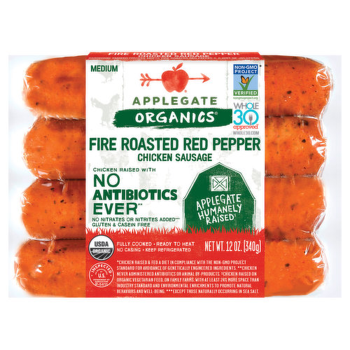 Applegate Organics Chicken Sausage, Fire Roasted Red Pepper, Medium