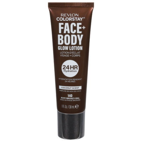 Revlon Glow Lotion, Face + Body, 140 In My Bronzy Era, Coconut Scent - 1 Fluid Ounce