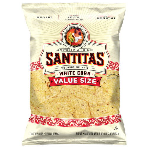 Santitas Tortilla Chips, White Corn, Value Size - 18 Ounce