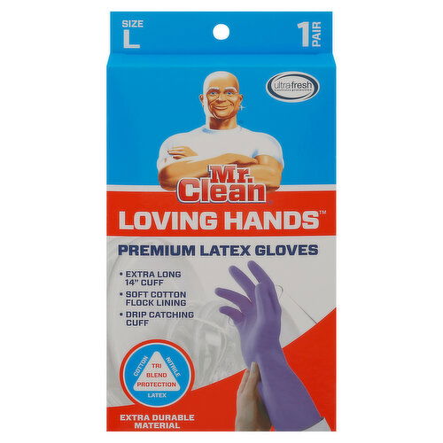 Mr. Clean Gloves, Latex, Premium, Large