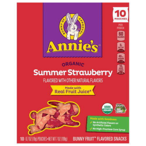 Annie's Organic Bunny Summer Strawberry Fruit Flavored Snacks - 10 Each