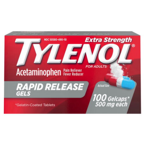 Tylenol Pain Reliever/Fever Reducer, Extra Strength, 500 mg, Rapid Release Gels, Gelcaps