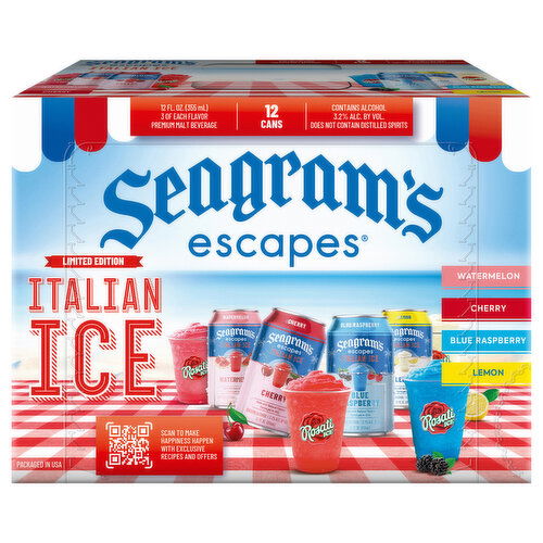 Seagram's Escapes Malt Beverage, Premium, Italian Ice, Assorted - 12 Each