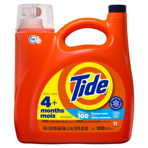 Tide Liquid Laundry Detergent, Clean Breeze, 80 loads, 154 fl oz, HE Compatible