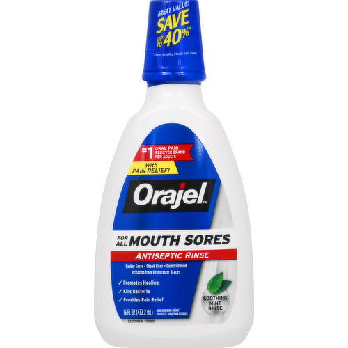 Orajel Antiseptic Rinse, Mouth Sores, Soothing Mint Rinse