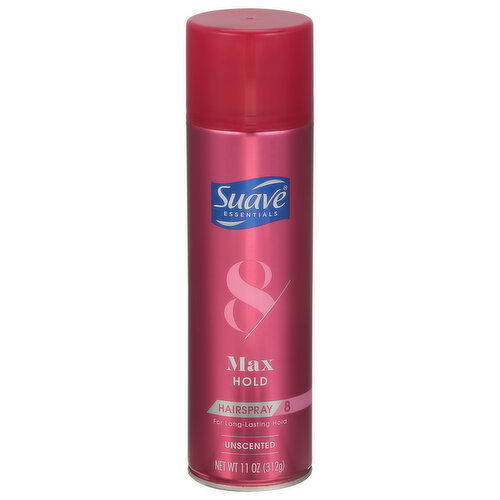 Suave Essentials Hairspray, Unscented, Max Hold, 8