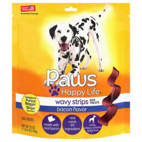 Paws Happy Life Wavy Strips Bacon Flavor Dog Treats - 25 Ounce