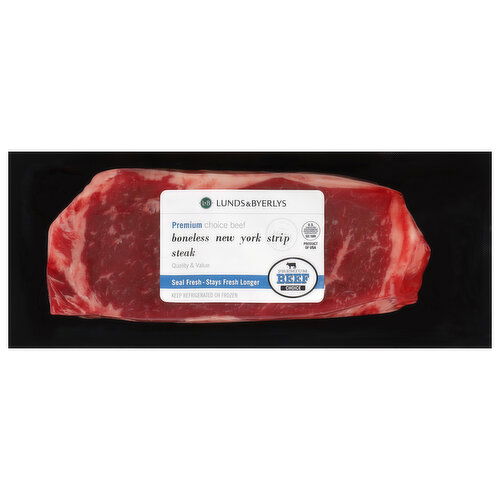 Lunds & Byerlys Beef, New York Strip Steak, Boneless