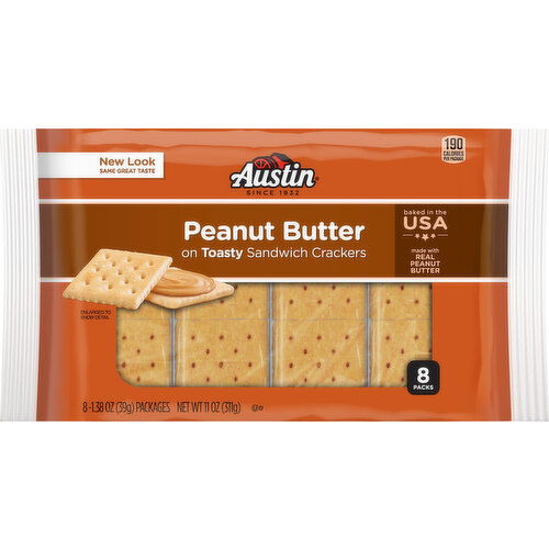 Austin Toasty Sandwich Crackers, Peanut Butter, 8 Pack