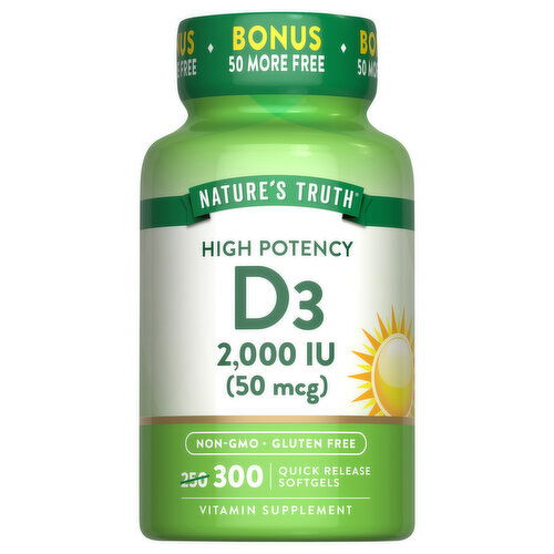 Nature's Truth Vitamin D3, High Potency, 2,000 IU (50 mcg), Quick Release Softgels