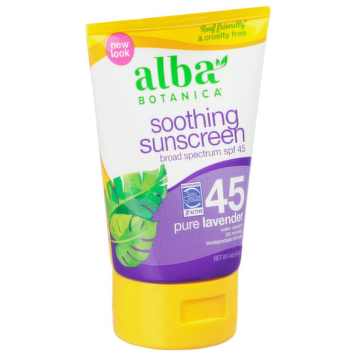 Alba Botanica Sunscreen, Soothing, Pure Lavender, Broad Spectrum SPF 45