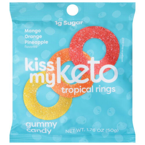 Kiss My Keto Gummy Candy, Mango Orange Pineapple Flavored, Tropical Rings - 1.76 Ounce