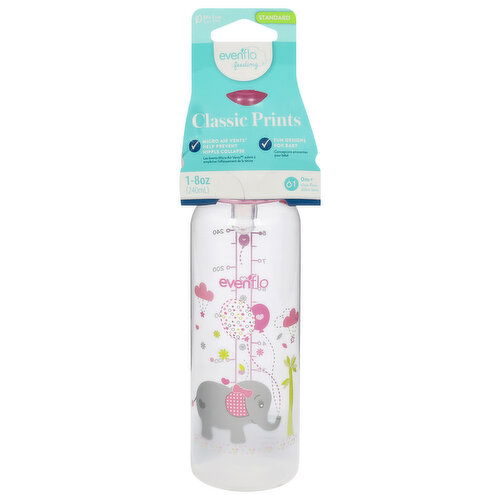 Evenflo Feeding Bottle, Standard, Classic Prints, 0M+, 8 Ounce