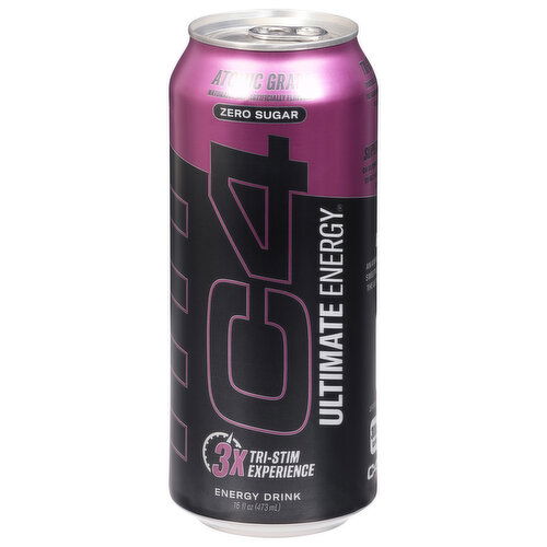 C4 Energy Drink, Zero Sugar, Atomic Grape - 16 Fluid Ounce