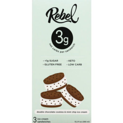 Rebel Ice Cream Sandwiches, Double Chocolate Cookies & Mint Chip