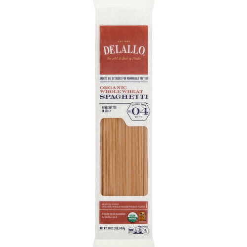 Delallo Spaghetti, Organic, Whole Wheat, No. 04 Cut