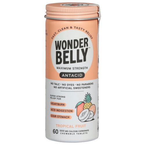 Wonderbelly Antacid, Maximum Strength, Chewable Tablets, Tropical Fruit