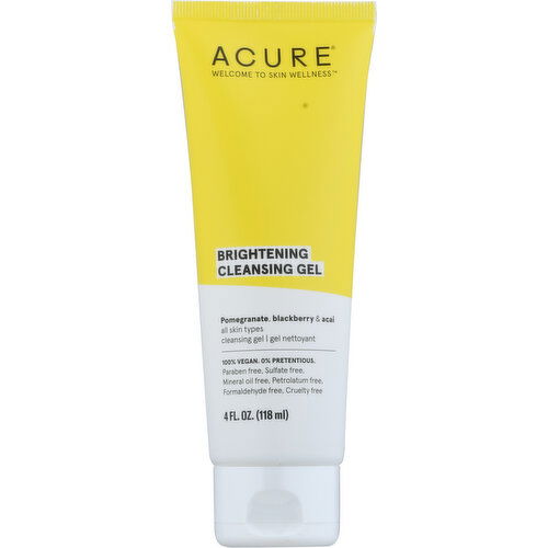 Acure Cleansing Gel, Brightening, Pomegranate, Blackberry & Acai