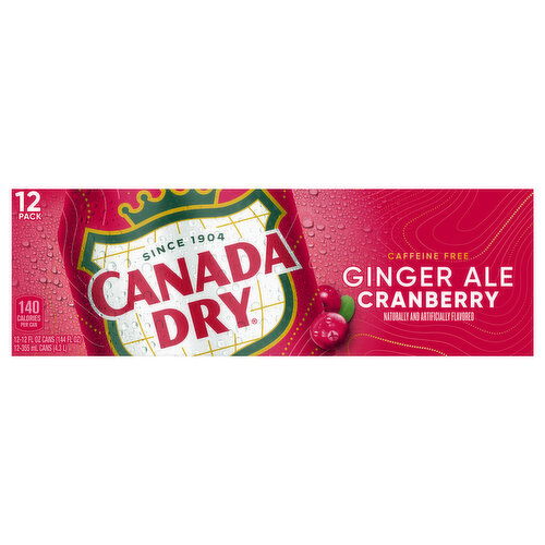 Canada Dry Ginger Ale, Caffeine Free, Cranberry, 12 Pack