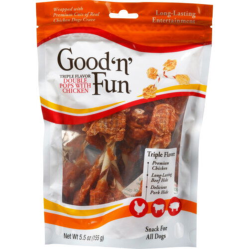 Good 'n' Fun Snack for All Dogs, Triple Flavor, Double Pops with Chicken