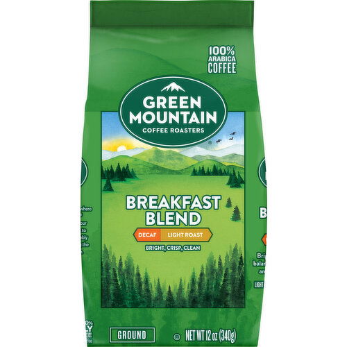 Green Mountain Coffee Roasters Coffee, 100% Arabica, Ground, Light Roast, Breakfast Blend, Decaf