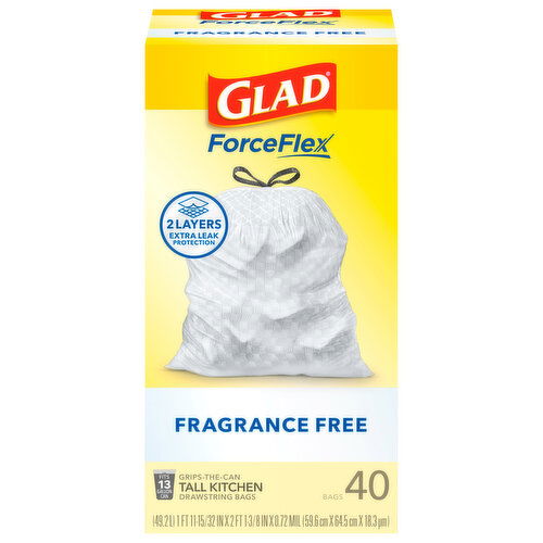 Glad Drawstring Bags, Kitchen, Fragrance Free, 13 Gallon, Tall