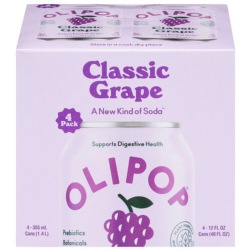 Olipop Soda, Classic Grape - 4 Each