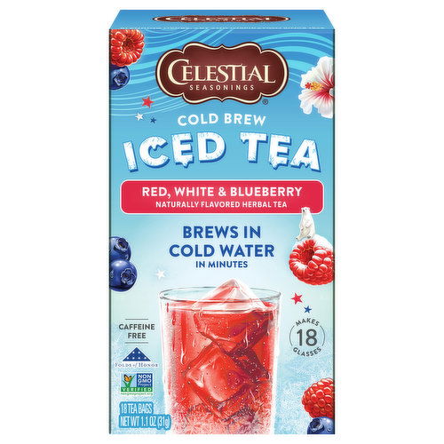Celestial Seasonings Iced Tea, Red, White & Blueberry, Cold Brew, Tea Bags - 18 Each